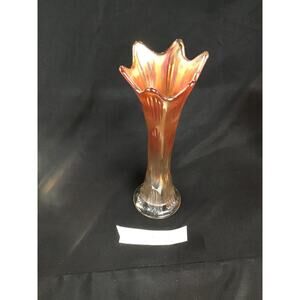 Large Marigold Orange Iridescent Carnival Art Glass Swung Vase